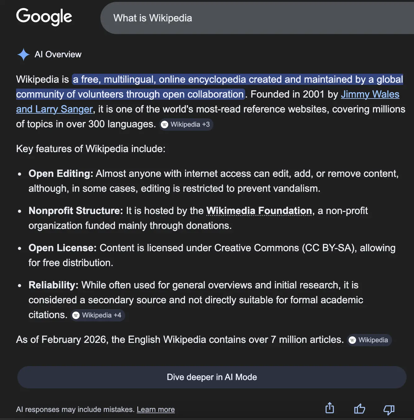 Google AI Overviews による検索結果の例