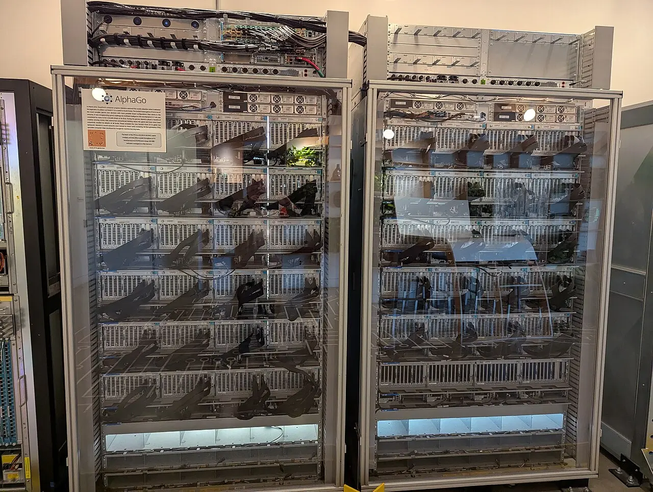 A decommissioned AlphaGo backend server rack