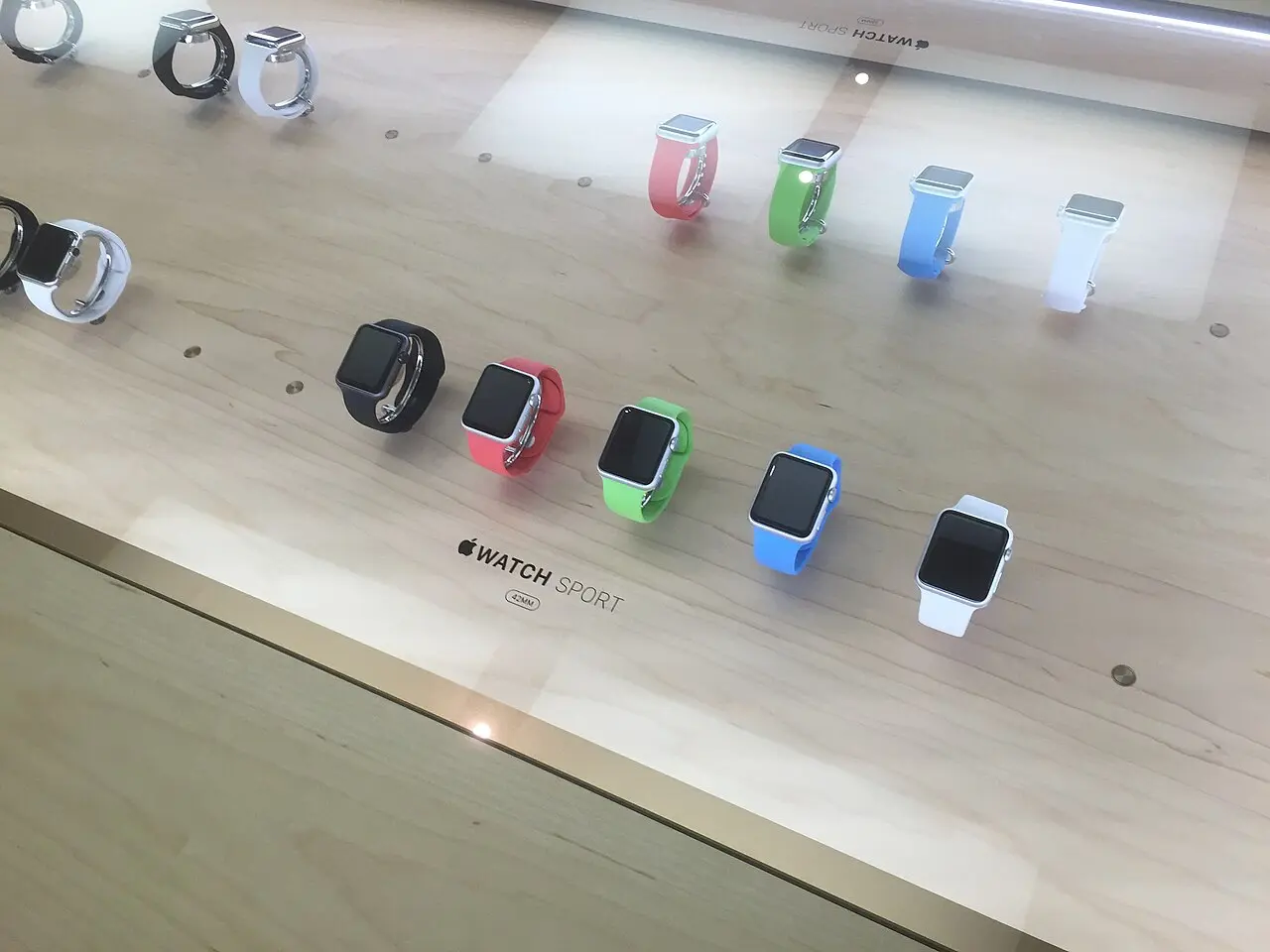 Apple Watch Sport models of 2015 on display at the Apple Store in Dresden, Germany