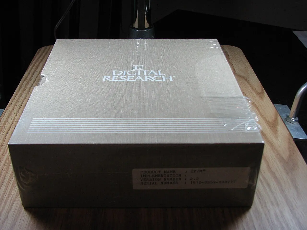 A shrink-wrapped Digital Research CP/M version 2.2 retail box