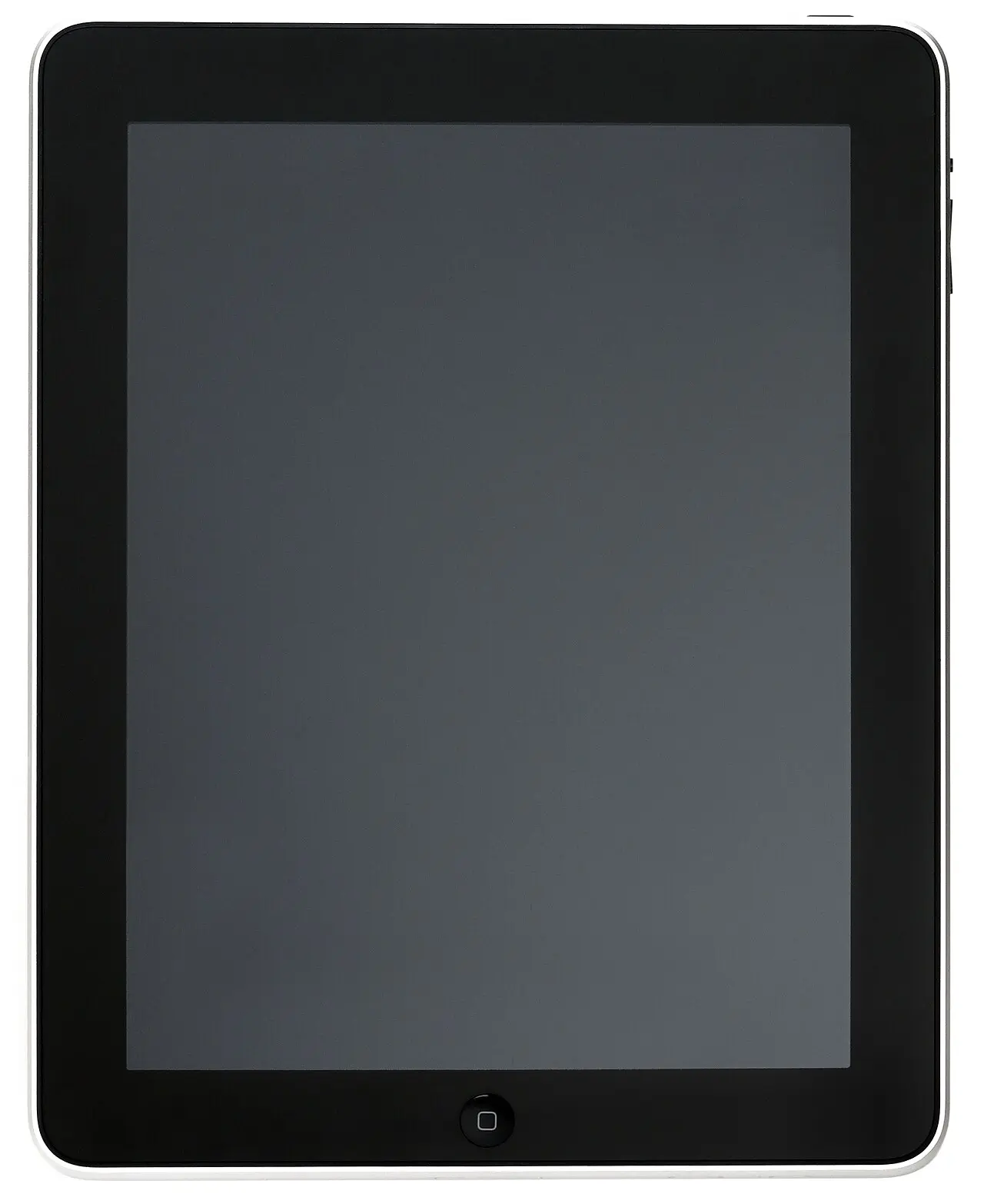 A first-generation iPad (32 GB Wi-Fi model) seen from the front, with the screen off