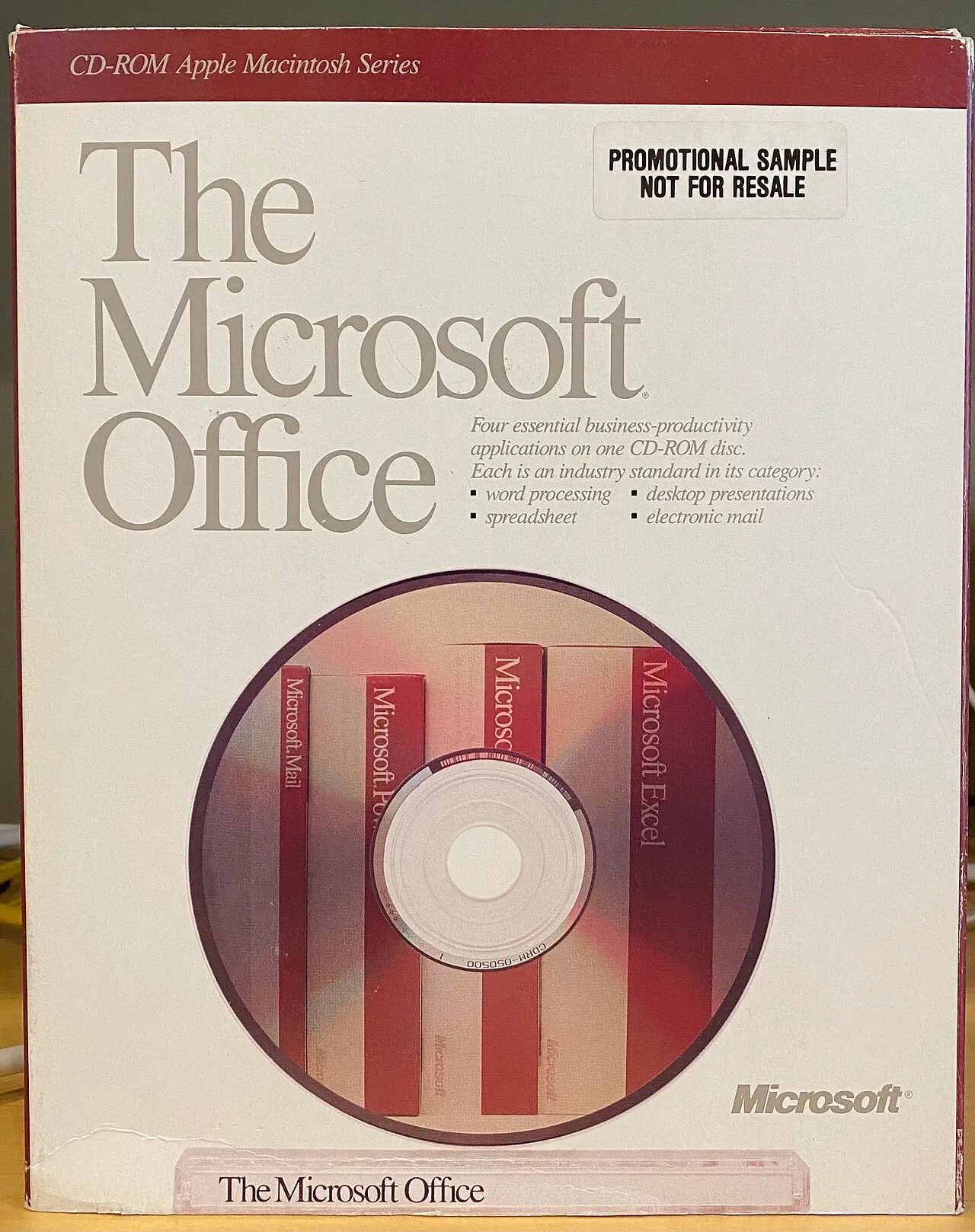 Front of the box for Microsoft Office 1.0 for the Macintosh on CD-ROM
