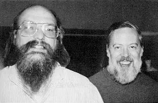 Ken Thompson (left) and Dennis Ritchie (right) in 1973, in the early UNIX years