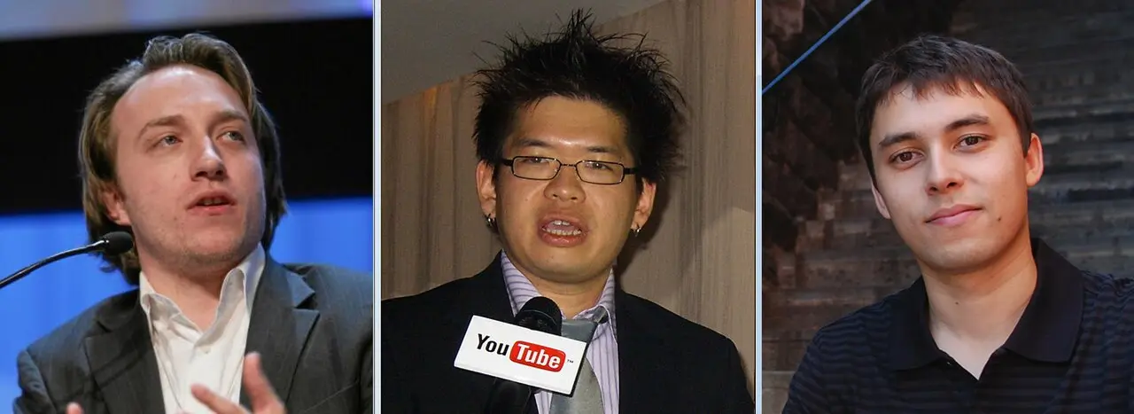 Composite portrait of YouTube's three founders: Chad Hurley, Steve Chen, and Jawed Karim