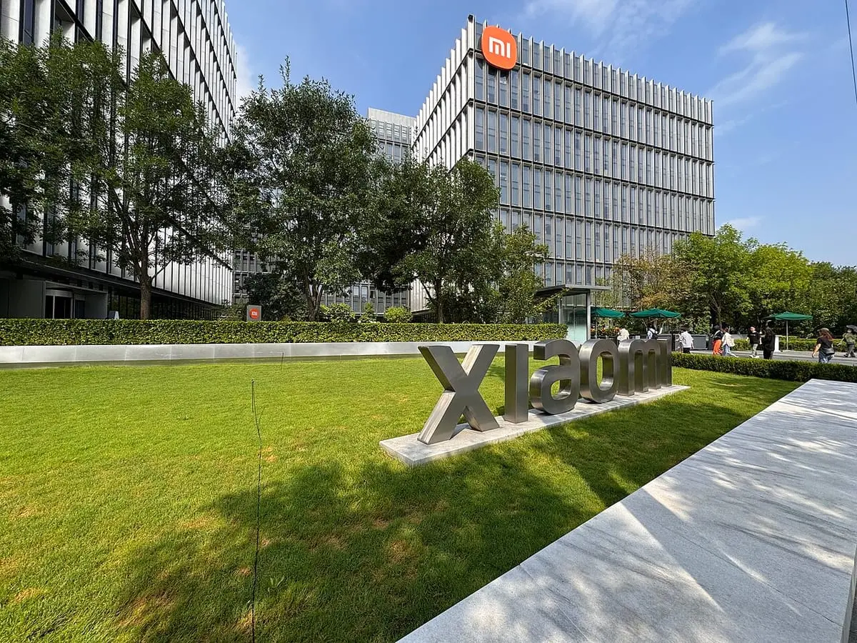 Buildings and logo at Xiaomi's Science and Technology Park, its campus in Beijing, photographed in 2024