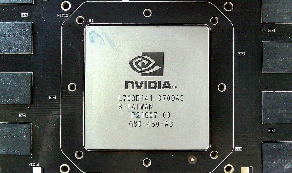 The NVIDIA G80 GPU package (marked G80-450-A3) on a GeForce 8800 Ultra board